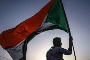 متظاهر يرفع علم السودان
